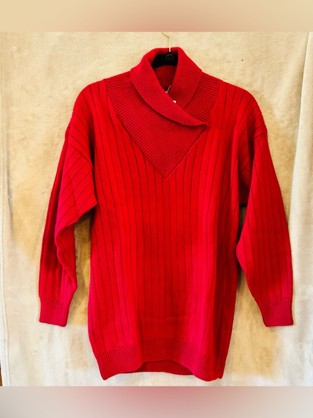 Vintage Studio HQ Red Ribbed Sweater Mock Neck Tunic Size M NWT